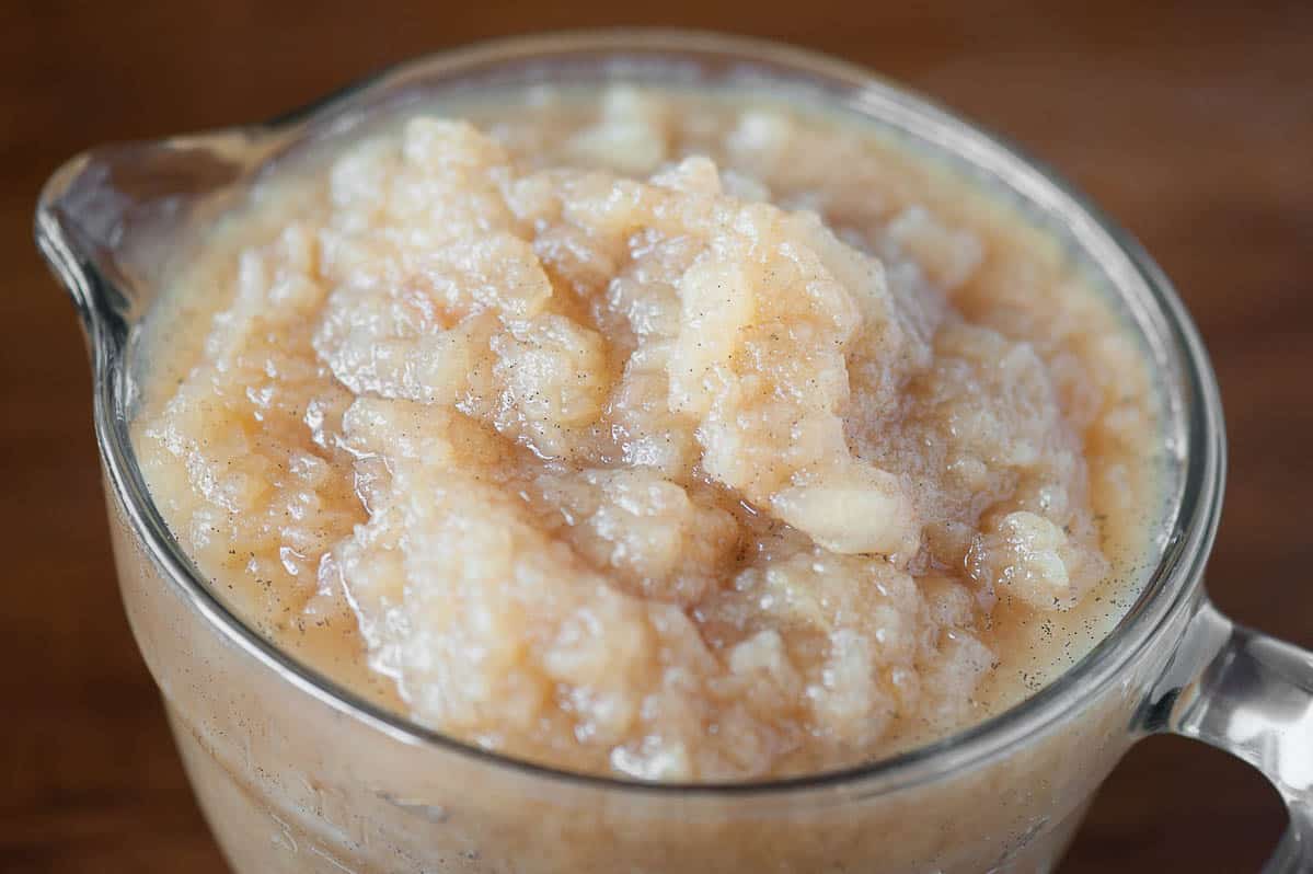 large bowl of homemade vanilla bean applesauce