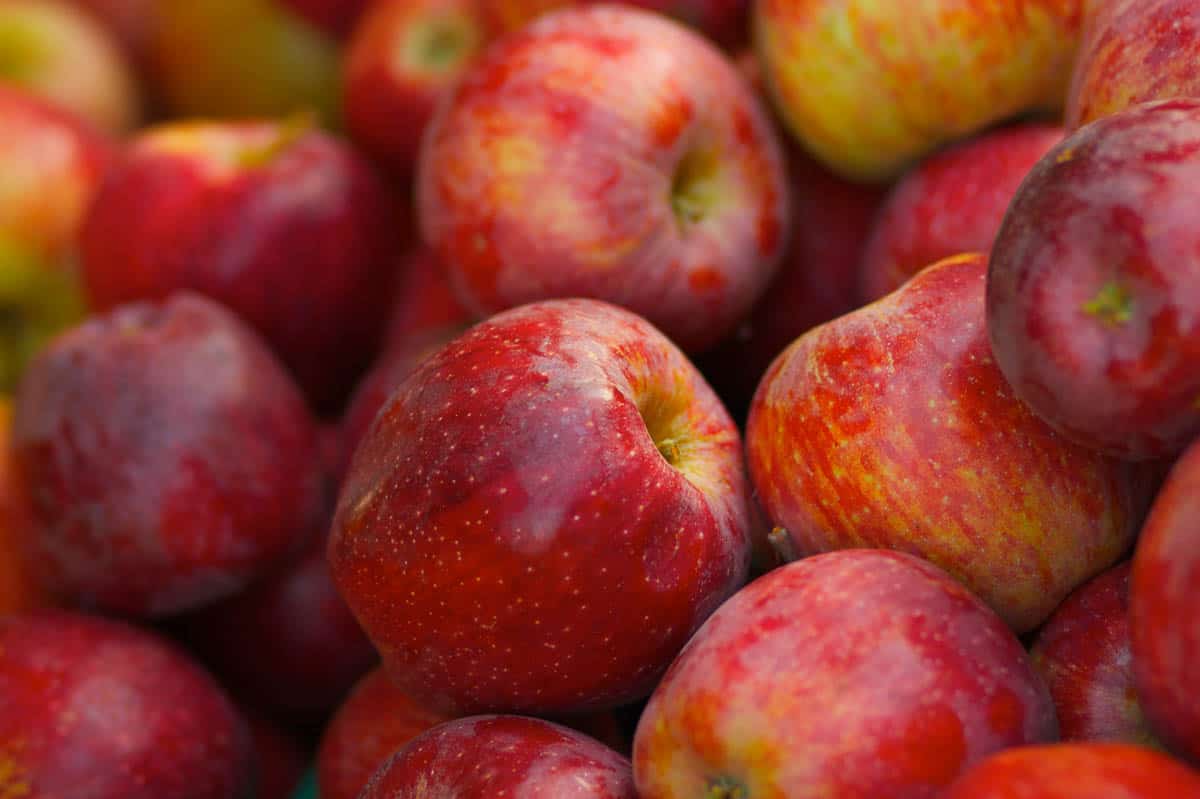 Pile of red braeburn apples.