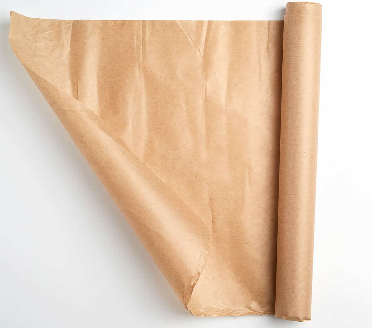 untwisted bundle of brown parchment baking paper.