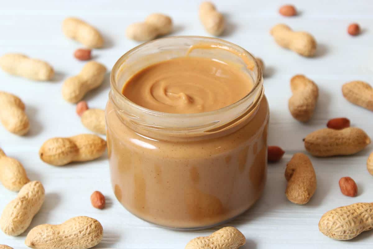 creamy peanut butter and peanuts.