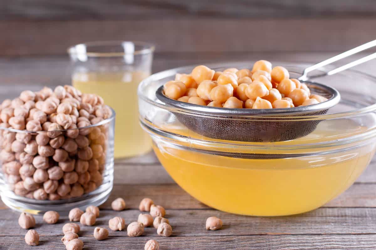 Boiled chickpea and aquafaba. Egg replacement for vegan recipe.