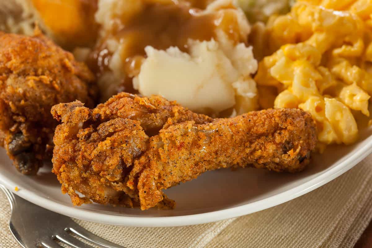 Homemade Southern Fried Chicken drumstick with Biscuits and Mashed Potatoes