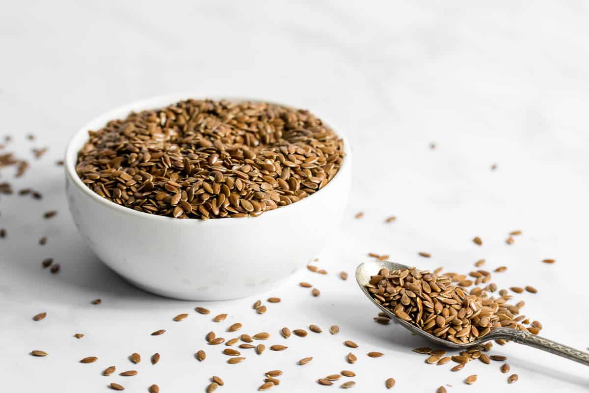 White bowl with flax seeds