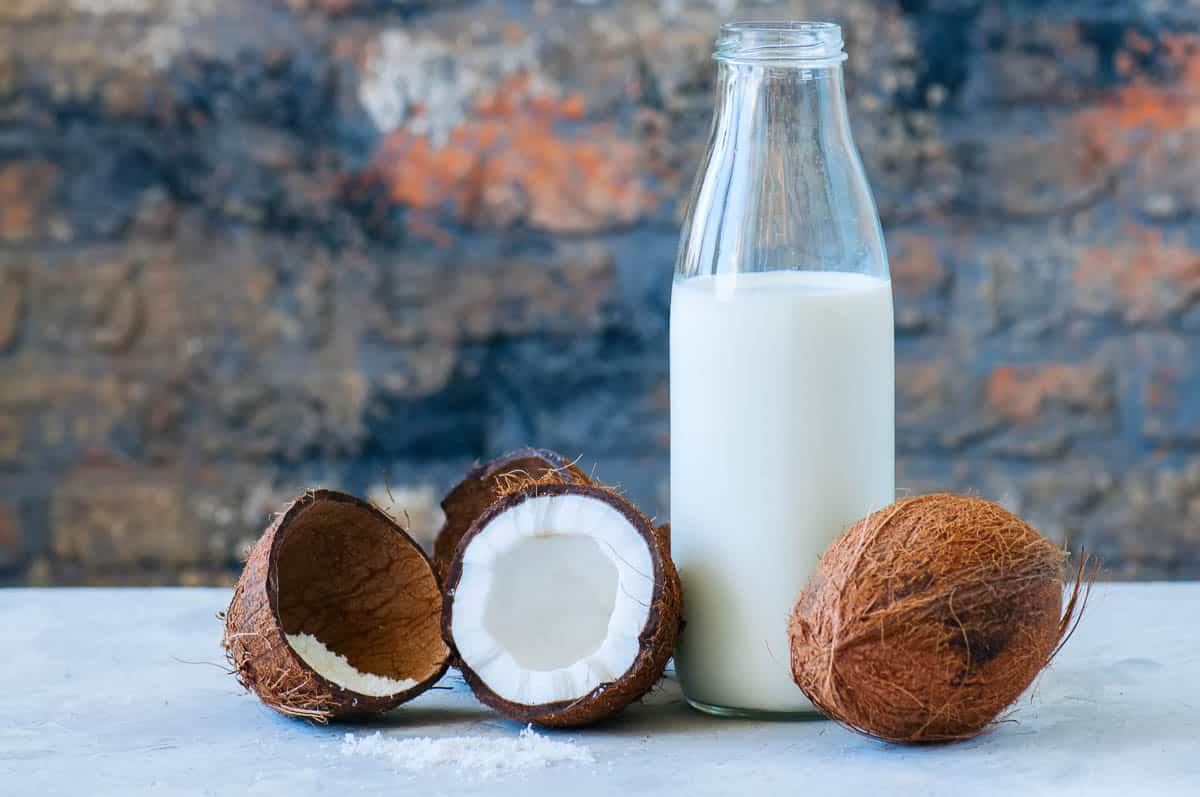 Whole coconuts and coconut products as milk and powder.