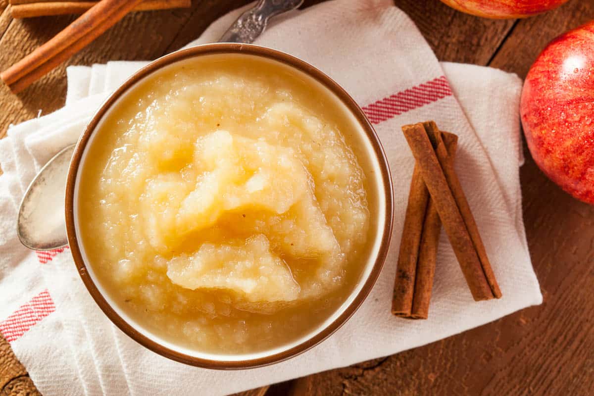 Healthy Organic Applesauce with Cinnamon in a Bowl.