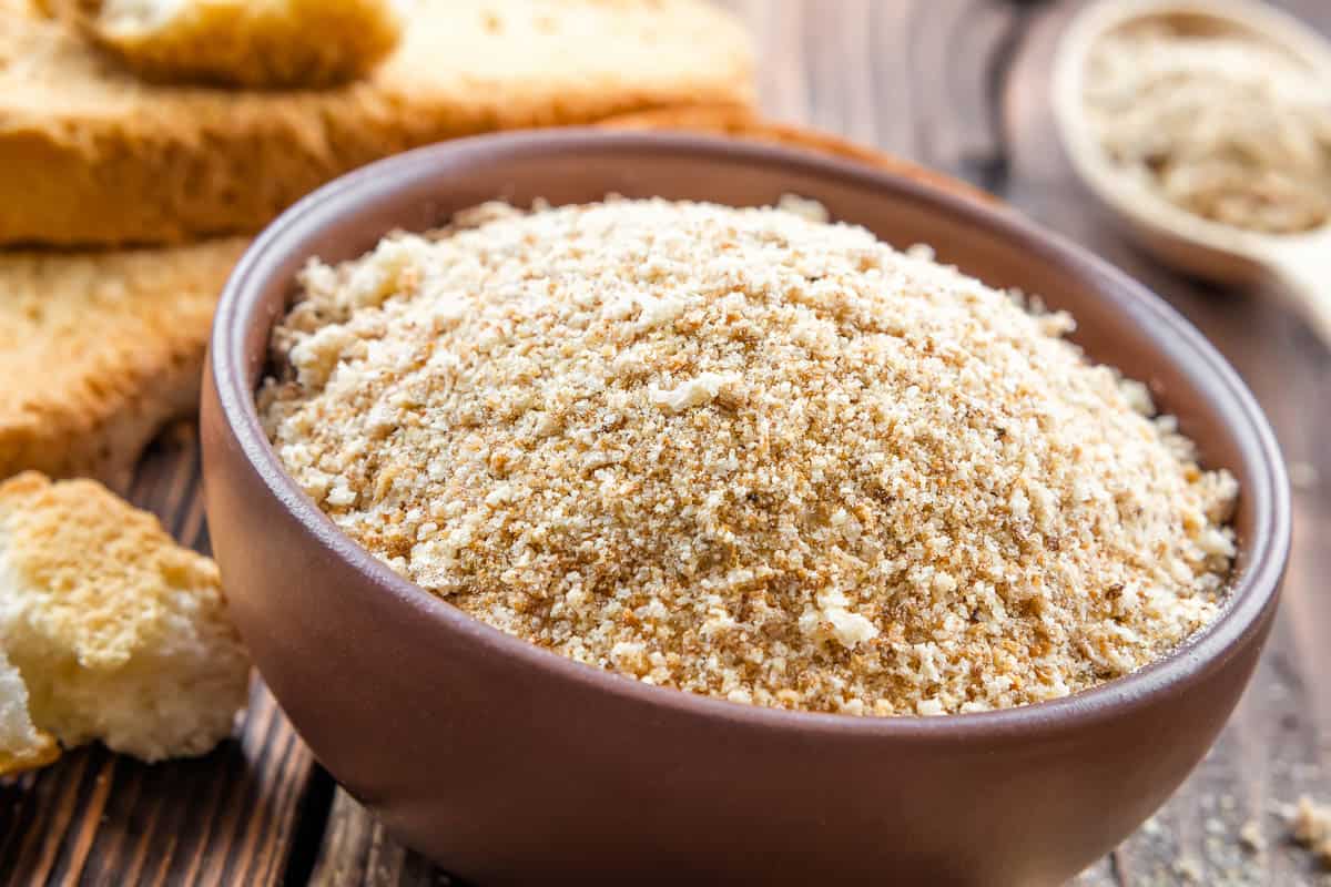 close up of a bowl of Breadcrumbs.