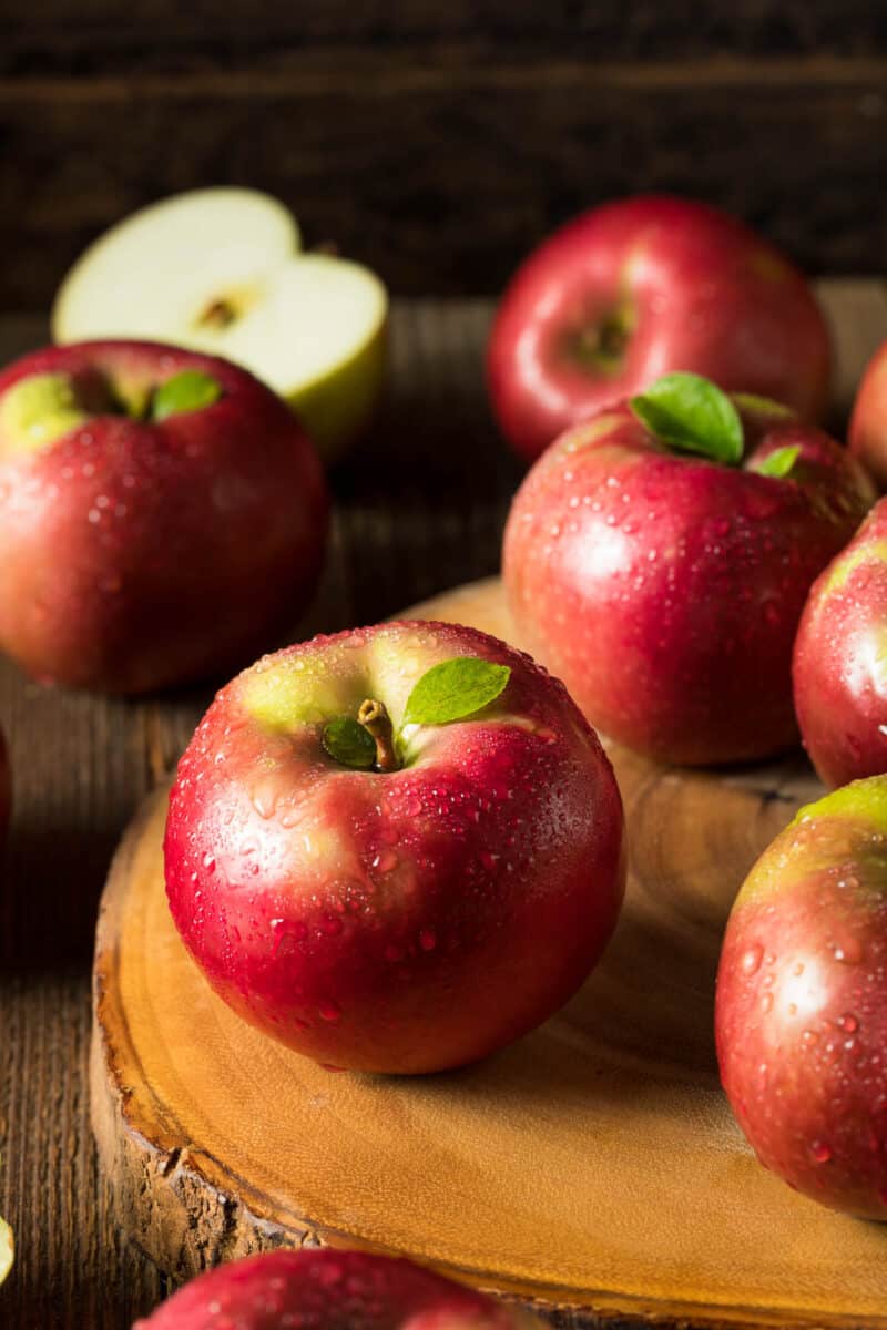 Raw Organic Red Mcintosh Apples Ready for Eating.