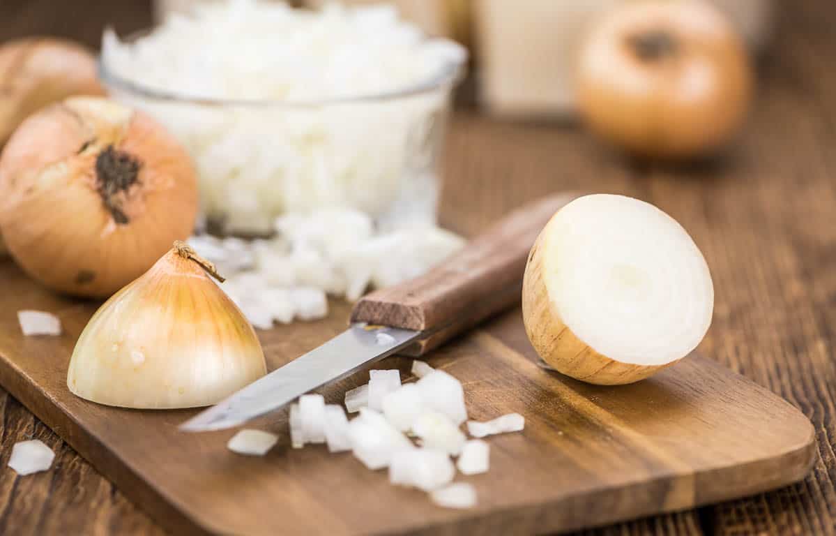 Some homemade White Onions (diced) as detailed close-up shot.