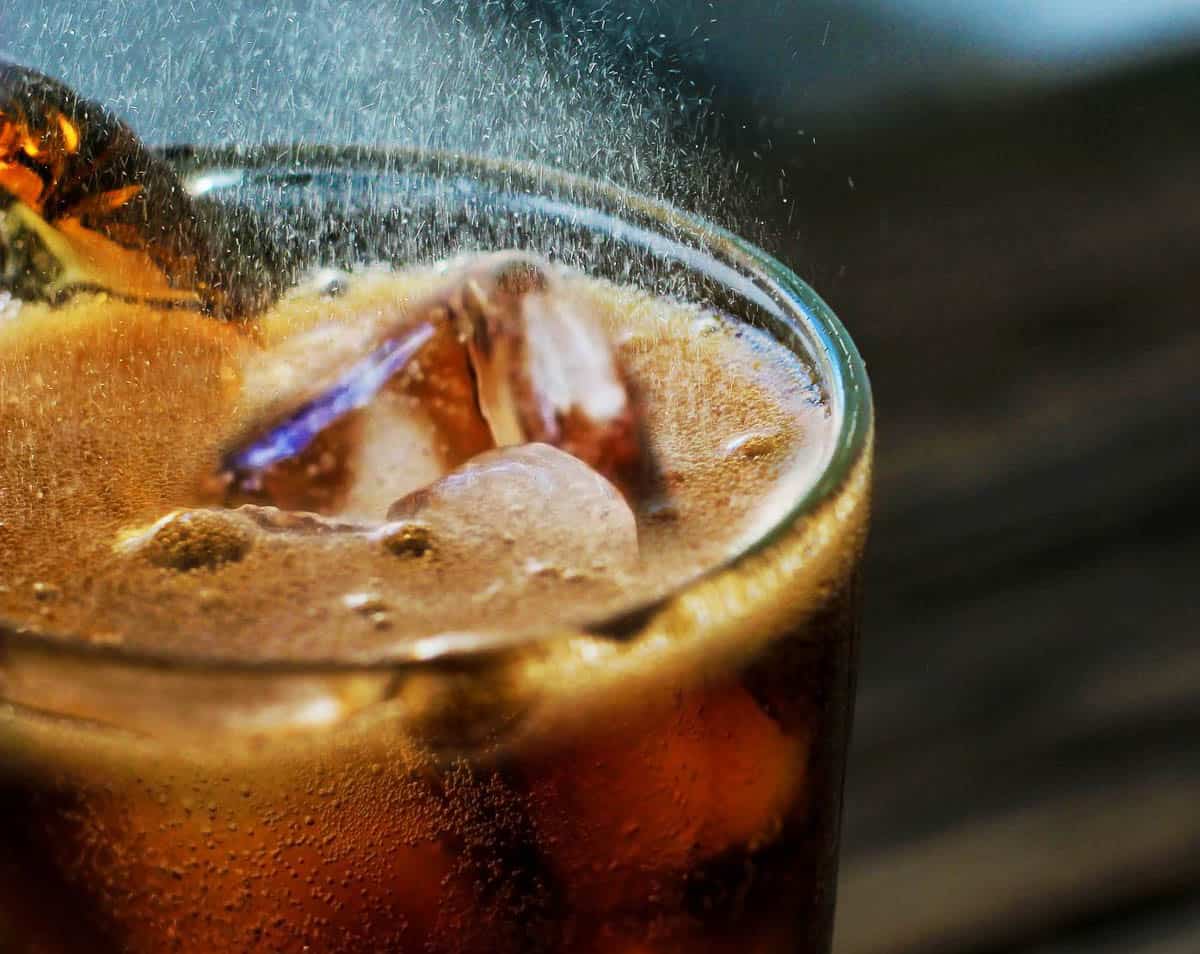 bubbling glass of coca cola