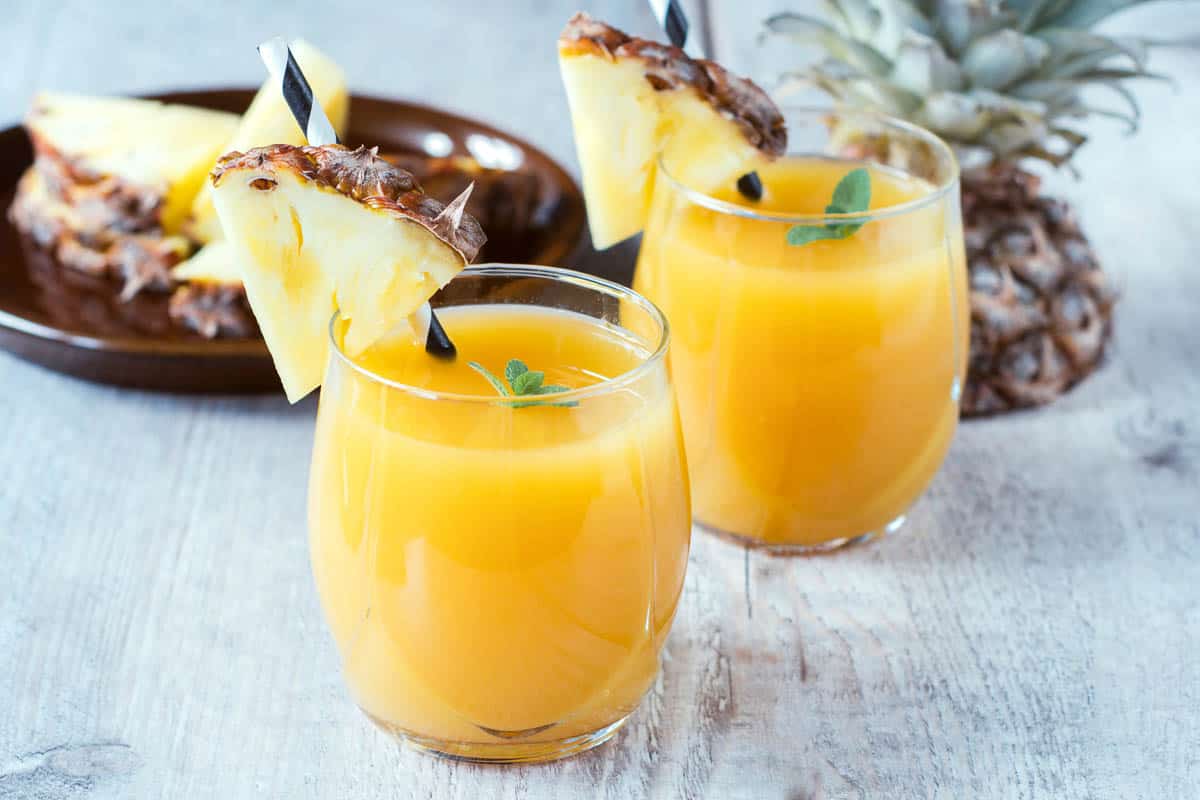 Freshly squeezed tropical fruit juice with pineapple.