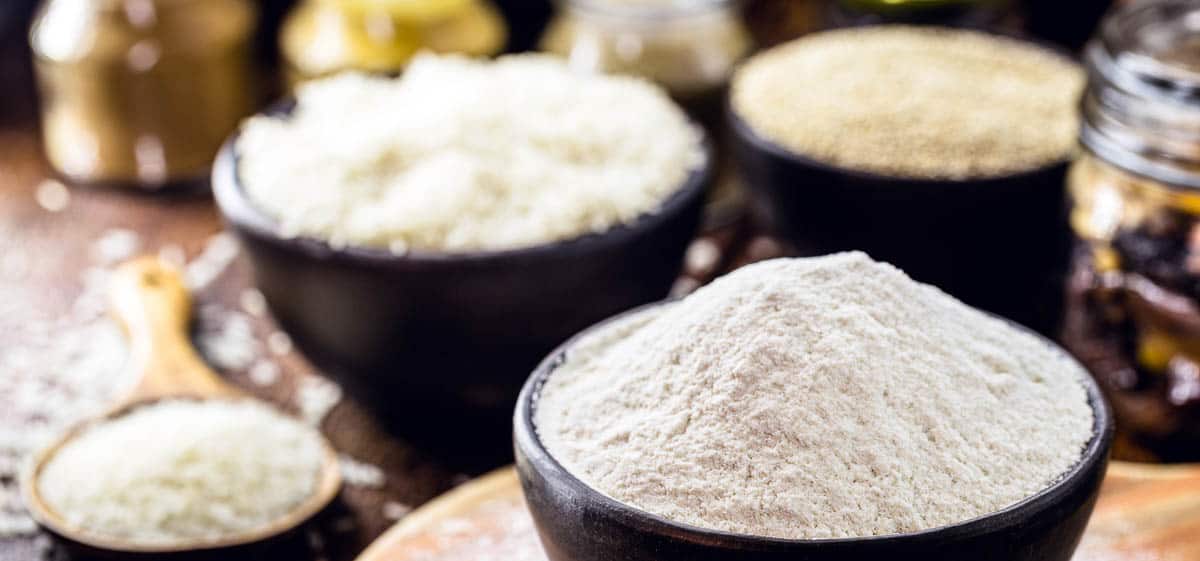 bowls of different kinds of rice flour.