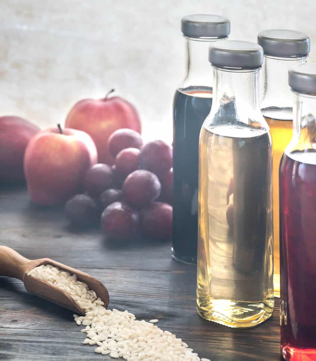 Bottles with different kinds of vinegar.