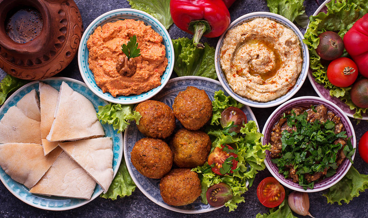 Selection of Middle eastern or Arabic dishes.