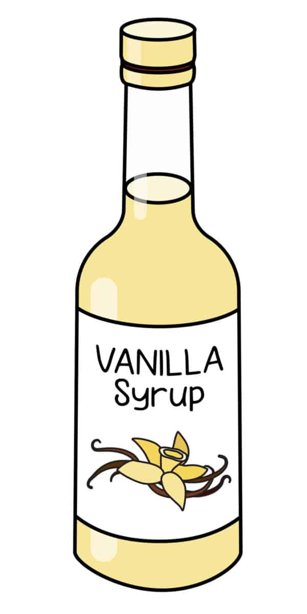 Doodle cartoon style vanilla syrup in a bottle.