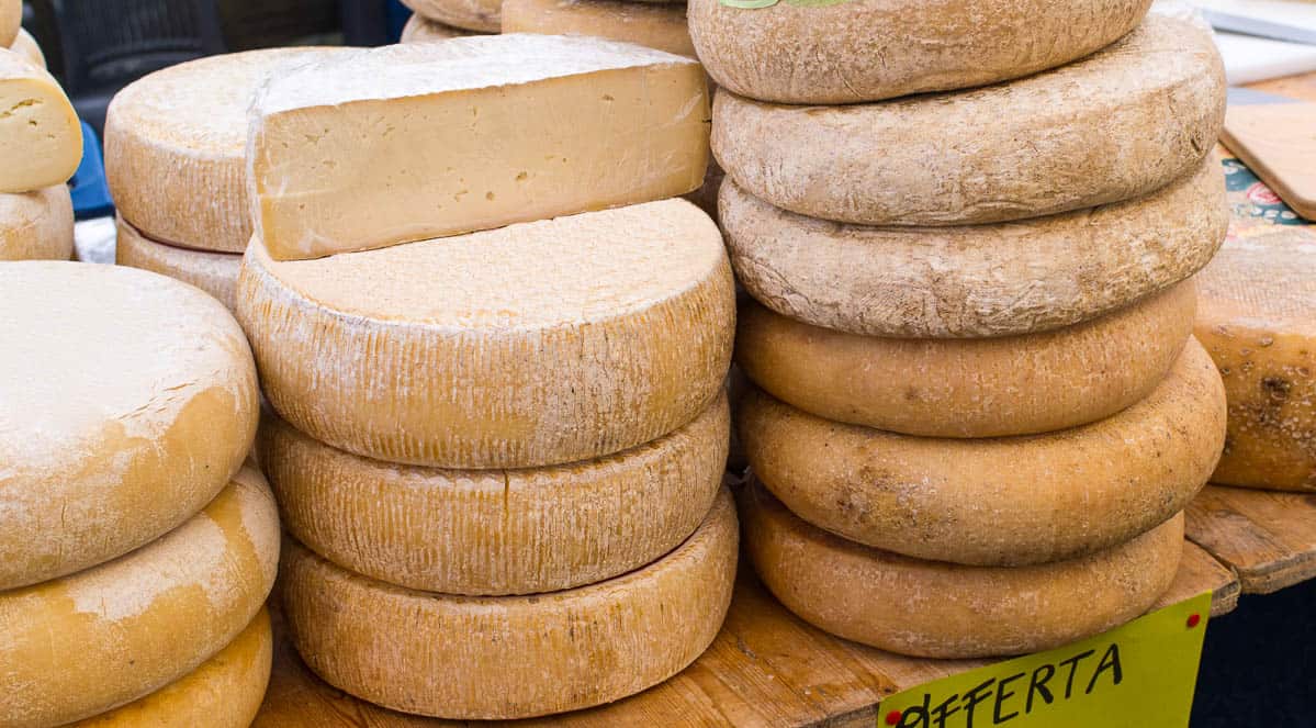 italian cheese at market in italy.